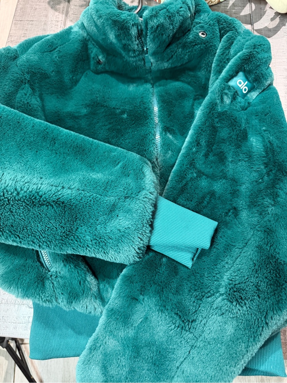 ALO Yoga Kids Teal Plush Zip-Up Jacket